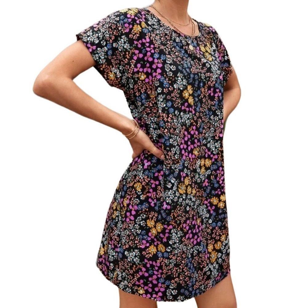 Allover Floral Tunic Shift Dress Sz Small - Picture 3 of 5